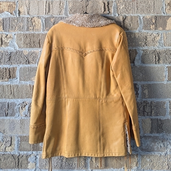 VTG 70s Pioneer Wear Western Cowboy Leather Winter Jacket Shearling Lined - Picture 7 of 12